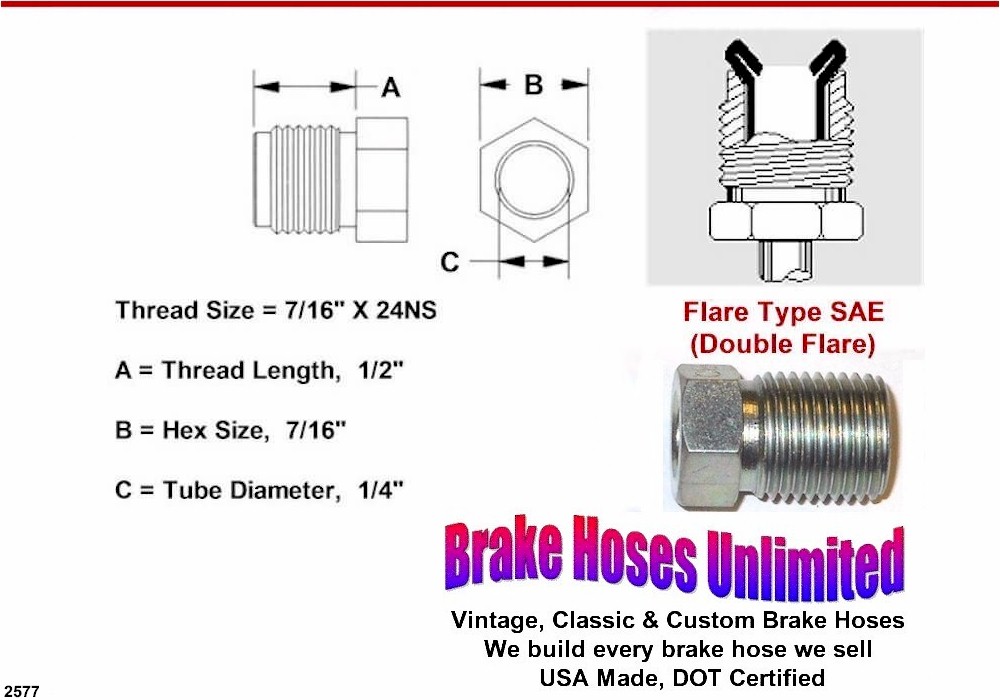 1/4" Brake Line 6 INCH STAINLESS STEEL 7/16-24 Tube Nuts 45 Degree Double Flare